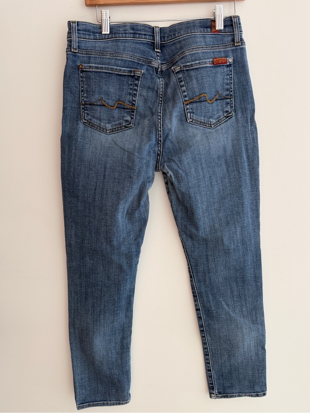 7 FOR ALL MANKIND Josefina Skinny Boyfriend Button Fly Jeans Faded Stretch